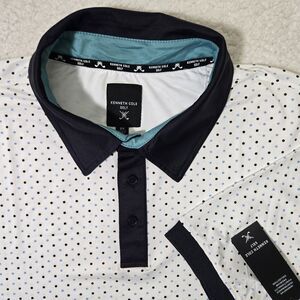 Kenneth Cole Golf Stretch Mens 2XL Performance White Polo Shirt Polka Dot Print